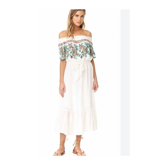Line & Dot Rina Embroidered Boho Peasant Midi Dress White Multicolor L NWT - Picture 1 of 5